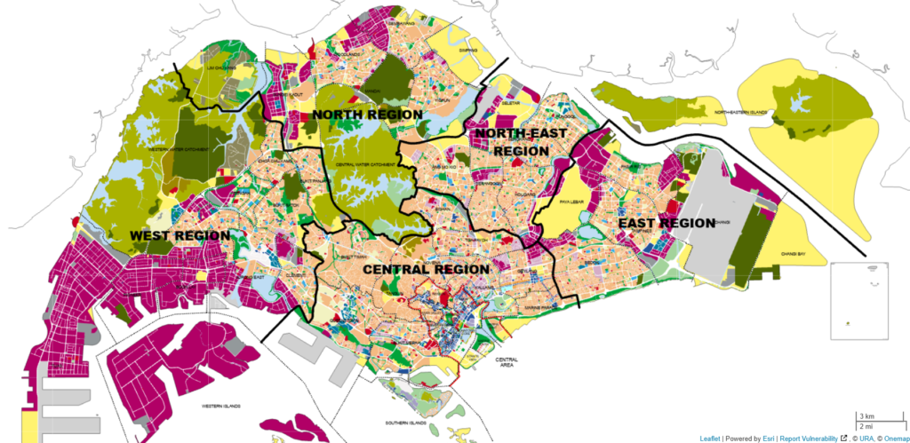 Singapore Map extracted from URA Space showing segregated regions by the authority